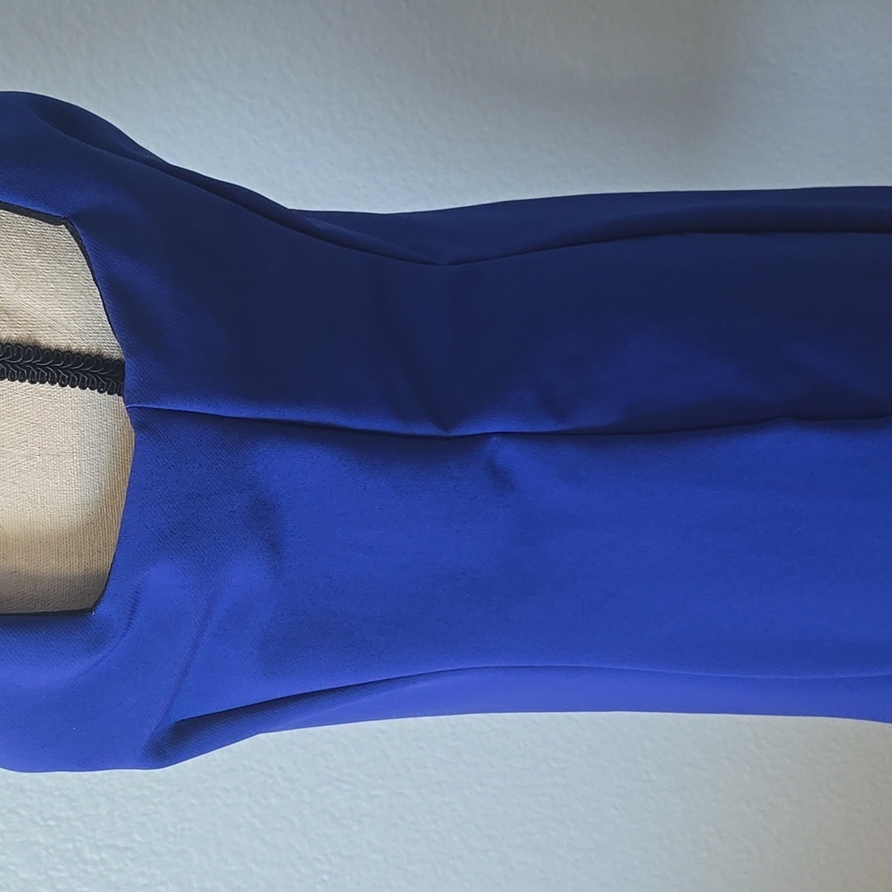ZARA WOMAN Royal Blue Mini Dress Back Zip Sleeveless Deep V Neck & Back Sz Large - Picture 5 of 14